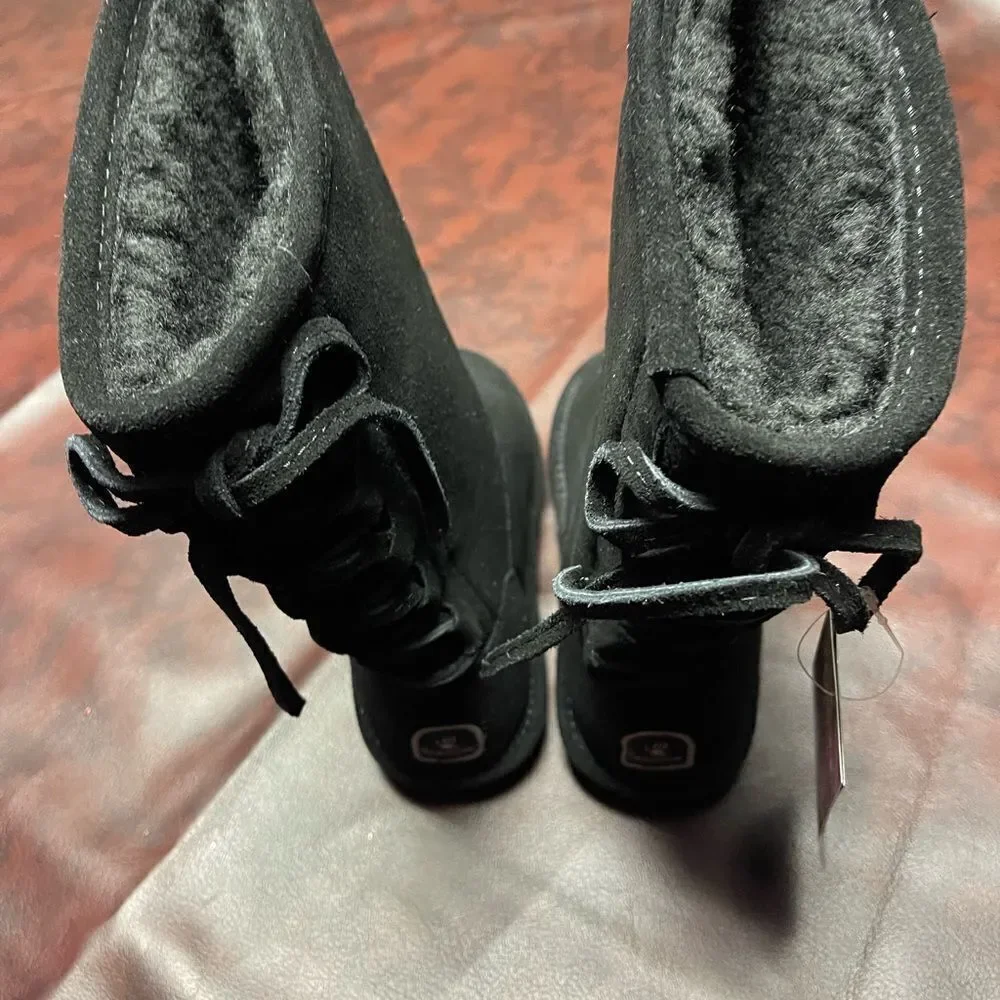 Bearpaw new with tags black boots‎ lace up back, size 2